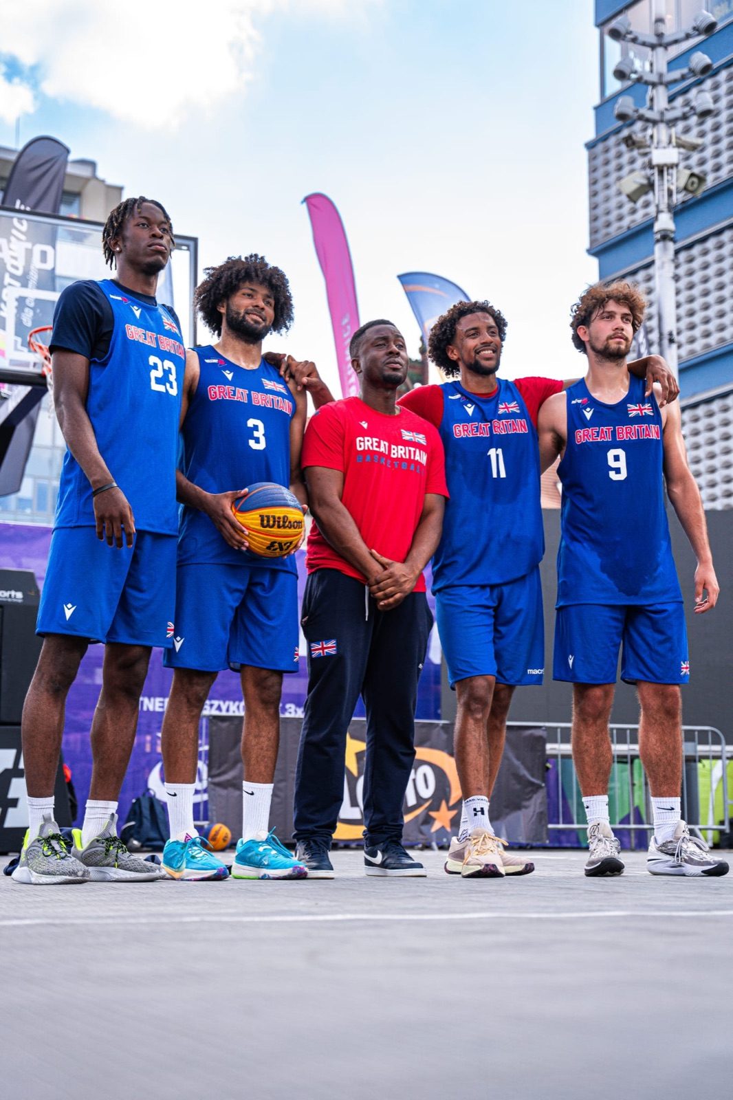 Great Britain 3x3 players lined up with Afiz at a tournament